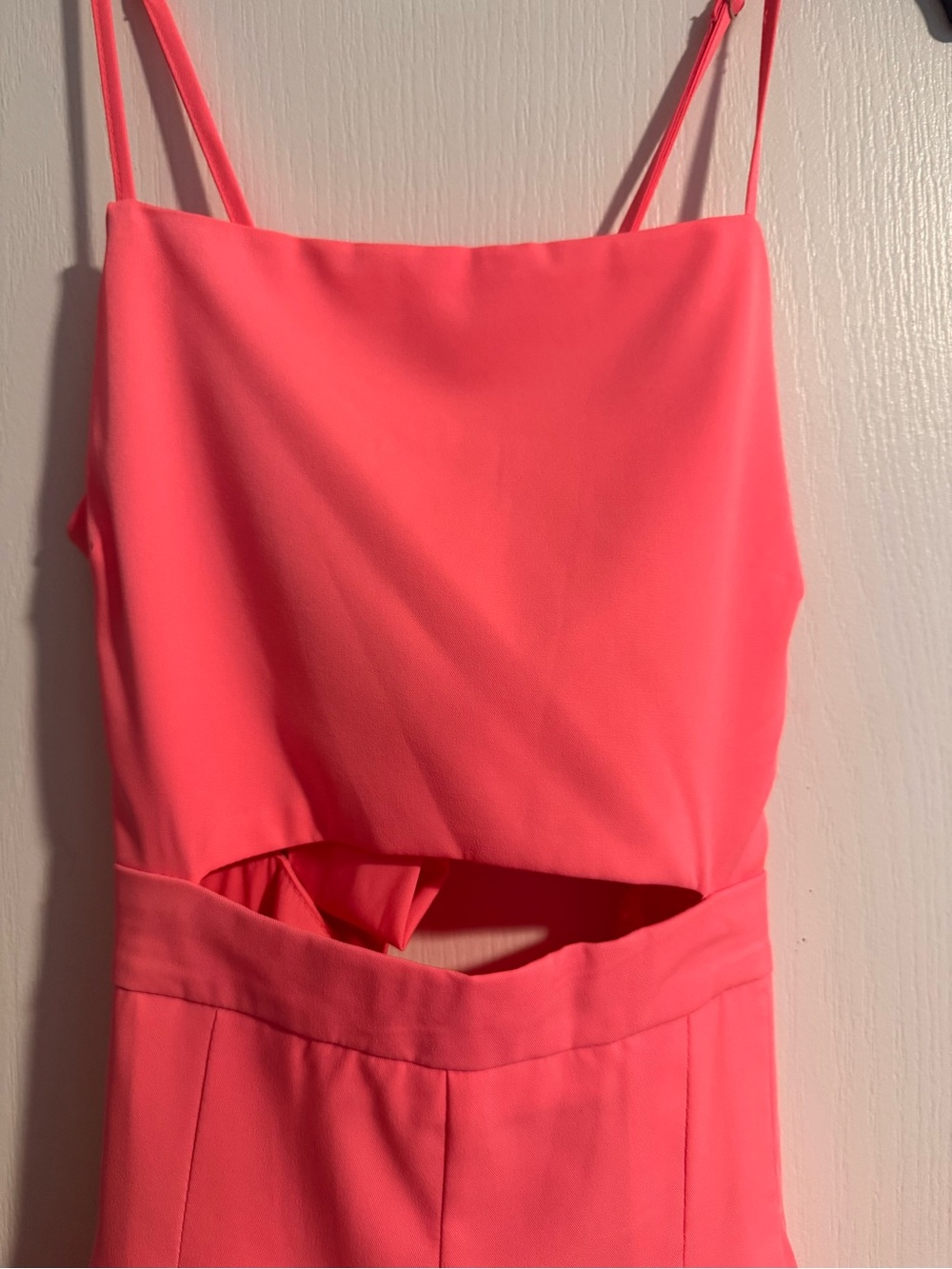 Main Strip Neon Pink Cutout Romper with Spaghetti Straps - Picture 4 of 10